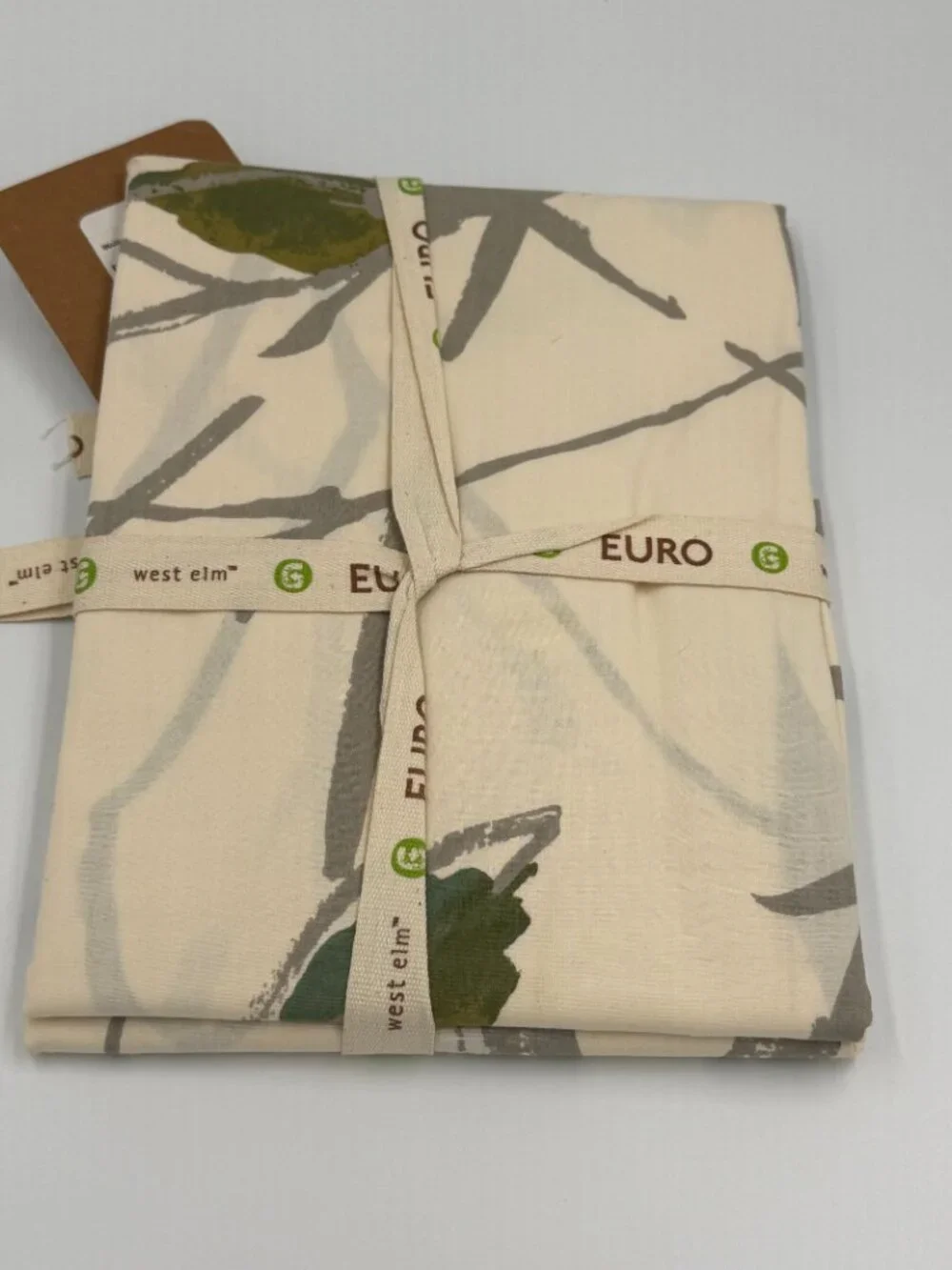 Organic Sparrow Song Pillow Sham WEST ELM GREEN Euro Cotton NIP